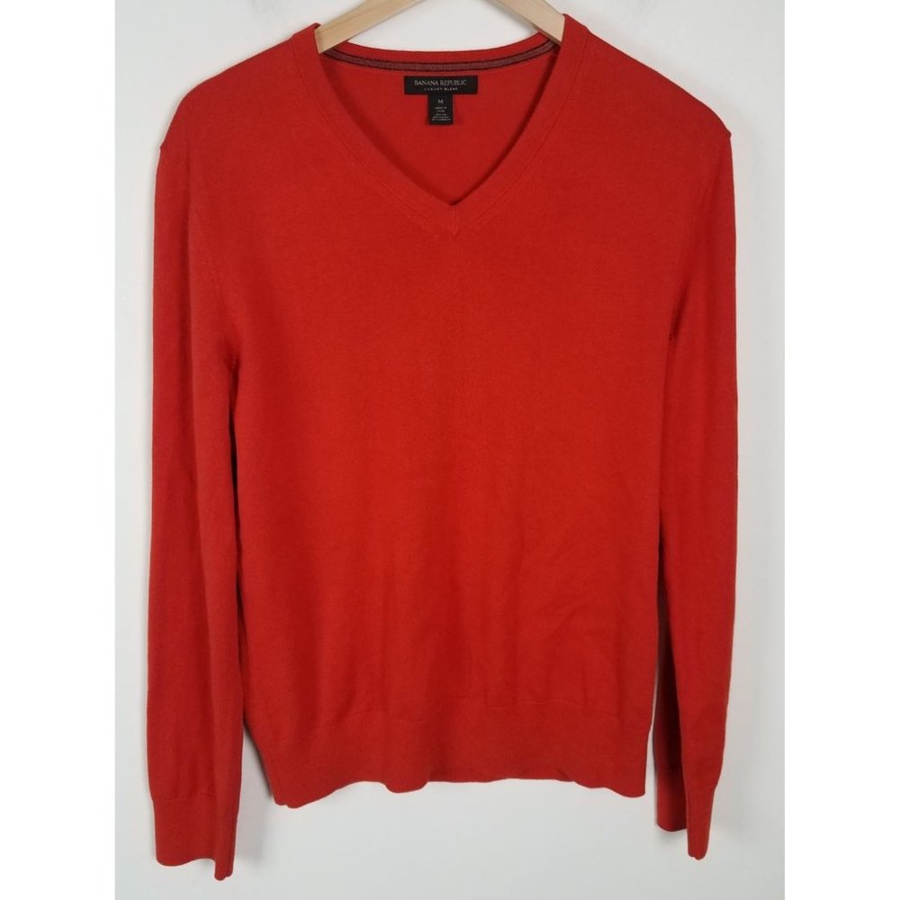Banana Republic Luxury Blend Men's Sz. M Orange Silk & Cashmere V Neck Sweater